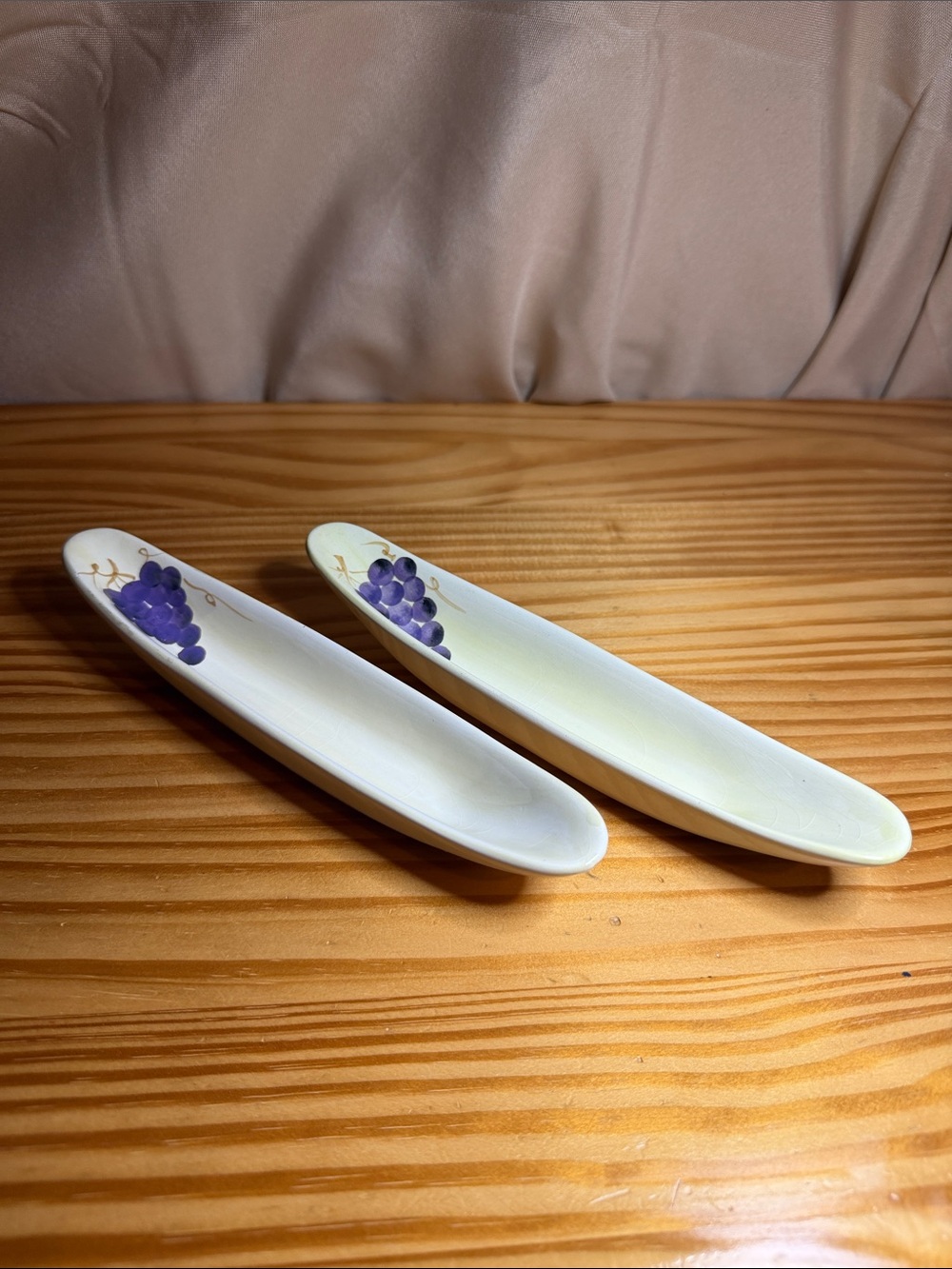 Vintage WCL Ceramic Olive Boat Trays - Hand Painted Grapes (Set of 2)